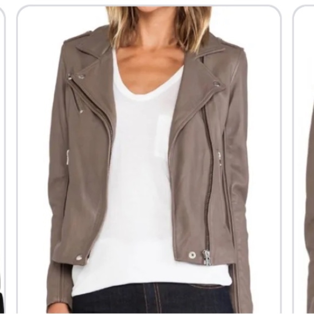 IRO Leather Moto Jacket in Gray/Putty Color